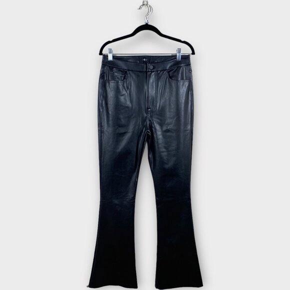 NWT 7 For All Mankind Super Stretch Boot Cut Black Faux Leather Pants, size 29 - Picture 3 of 8